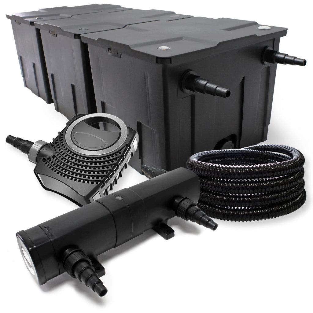 Set filtrante per laghetto Filtro bio da 90000l con Chiarificatore UVC 24W, Pompa 80W e Tubo 25m