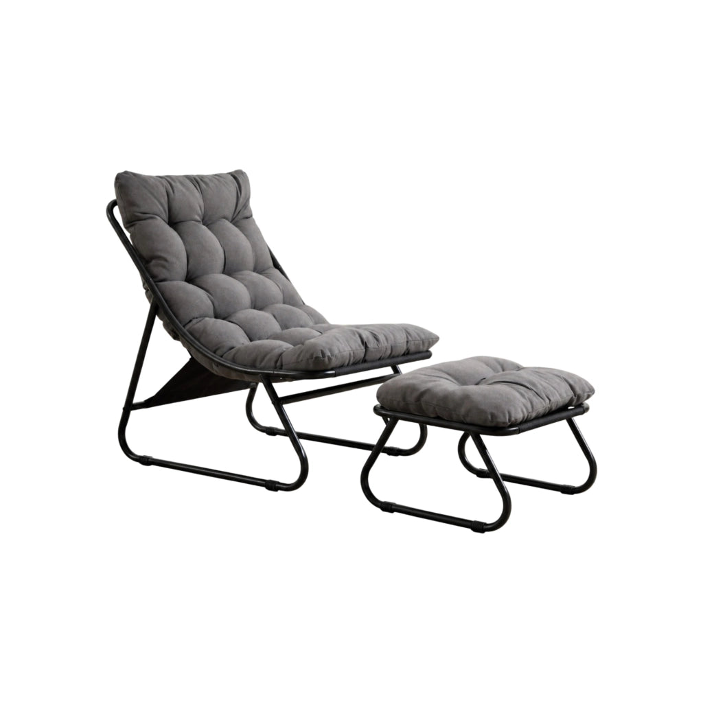 Sedia lounge da esterno con ottomano e cuscino; 65x78x86 cm; acciaio grigio
