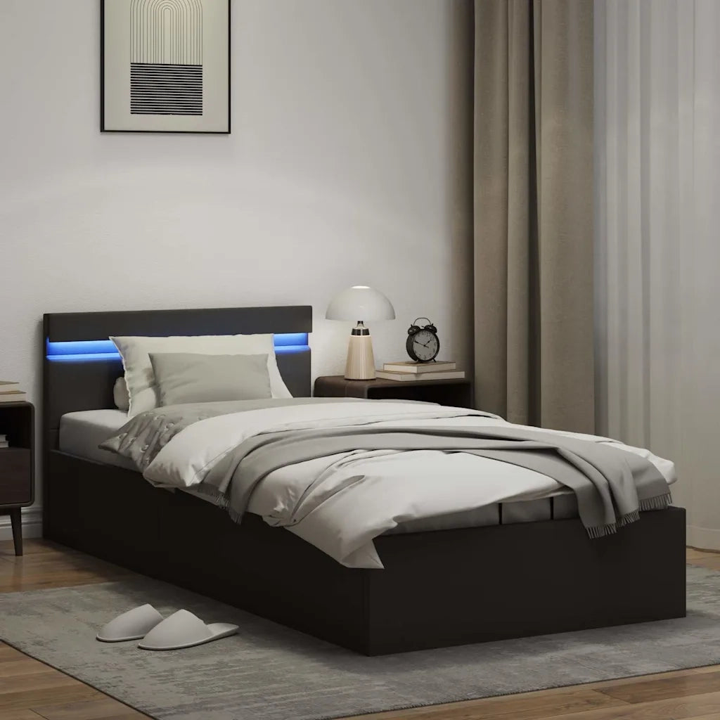 Giroletto Contenitore Idraulico LED Nero Similpelle 90x200 cm 285540
