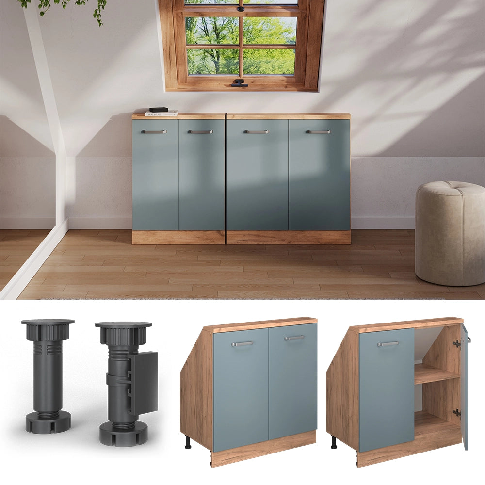 Mobile sottotetto Rion Grigio-blu/Rovere dorato con 2 porte Vicco