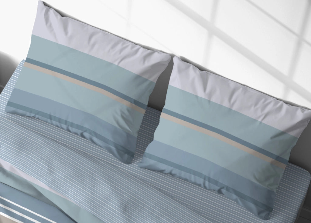 Completo Lenzuola Letto In 100% Cotone Made Italy Disegno Scia - Piazza E Mezza - Azzurro