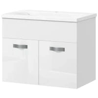 kleankin Mobile Bagno Sospeso con Lavabo, Armadietto a 2 Ante con Cerniere Ammortizzate, 61x40x50cm, Bianco Lucido