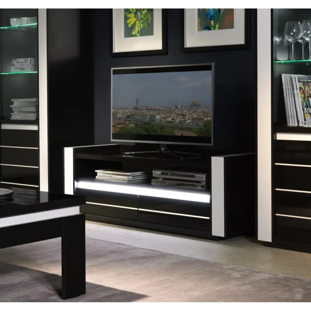 Mobile TV LINA nero e bianco con LED – 143 x 50 x 52 cm