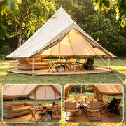 Tenda da campeggio a campana per 4-8 persone in poliestere beige con apertura per stufa per glamping