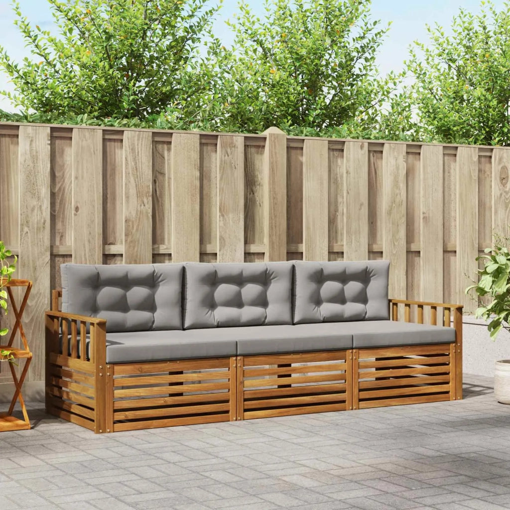 Set di divani da esterno 3 pcs Grigio Naturale e Chiaro