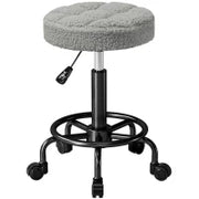 Sgabello Girevole Rotondo con Ruote e Altezza Regolabile, Seduta rivestita in Tessuto, 50x50x66 cm, Grigio