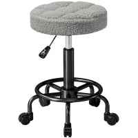 Sgabello Girevole Rotondo con Ruote e Altezza Regolabile, Seduta rivestita in Tessuto, 50x50x66 cm, Grigio