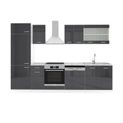 Cucina componibile R-Line Antracite lucido/Bianco 300 cm senza piano di lavoro Vicco