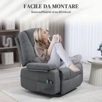 Poltrona Alzapersona Reclinabile con 8 Punti Massaggianti, in Tessuto Effetto Lino, 97x90x102 cm, Grigio