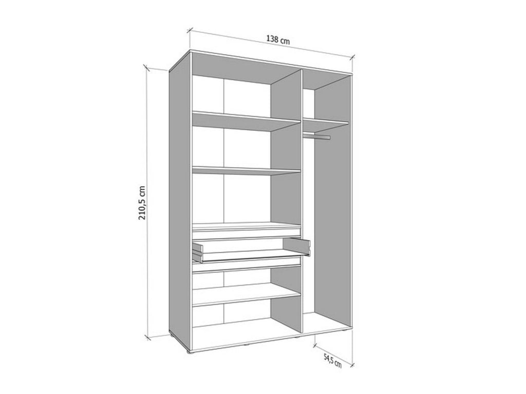 Armadio Camera da Letto Ilbono, Guardaroba 3 Ante Appendiabiti, 138x54.5 cm Marrone Rovere Nodi