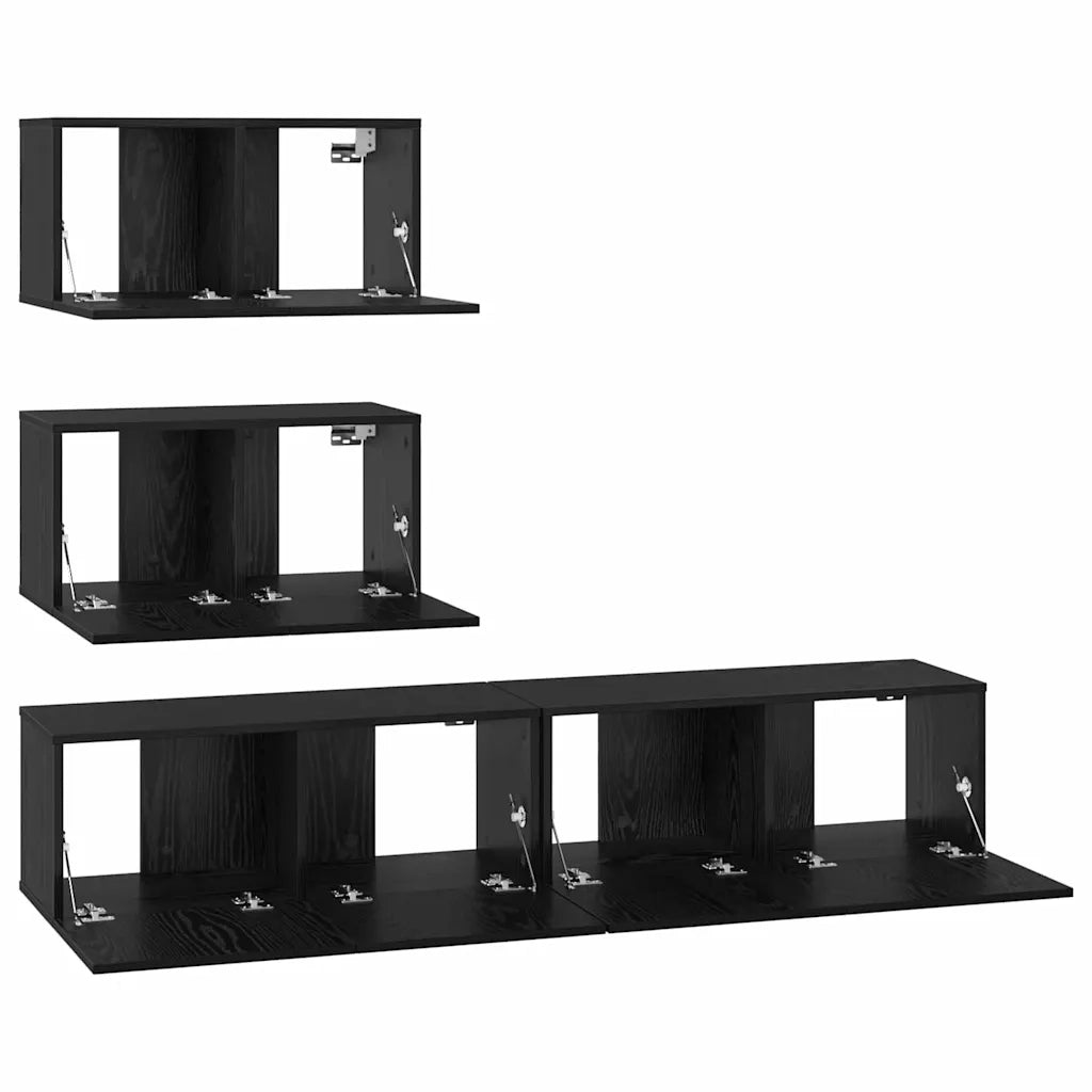 Set mobile TV 4 pcs Rovere Nero Legno ingegnerizzato 3393394