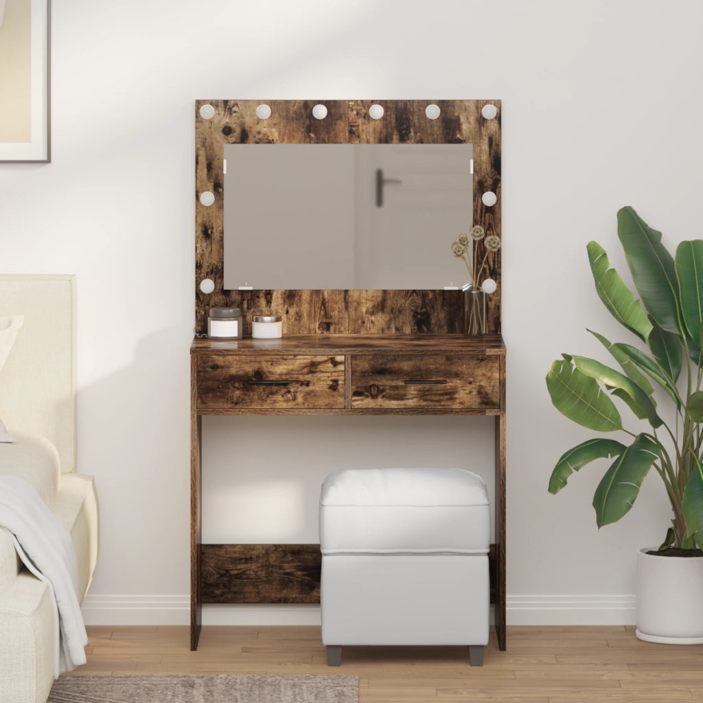 Tavolo da Toeletta con Luci LED Rovere Affumicato 78.5x41x135 cm