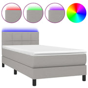 Letto singolo | Letto per adulti | Letto a Molle Materasso e LED Grigio Chiaro 100x200 cm Tessuto