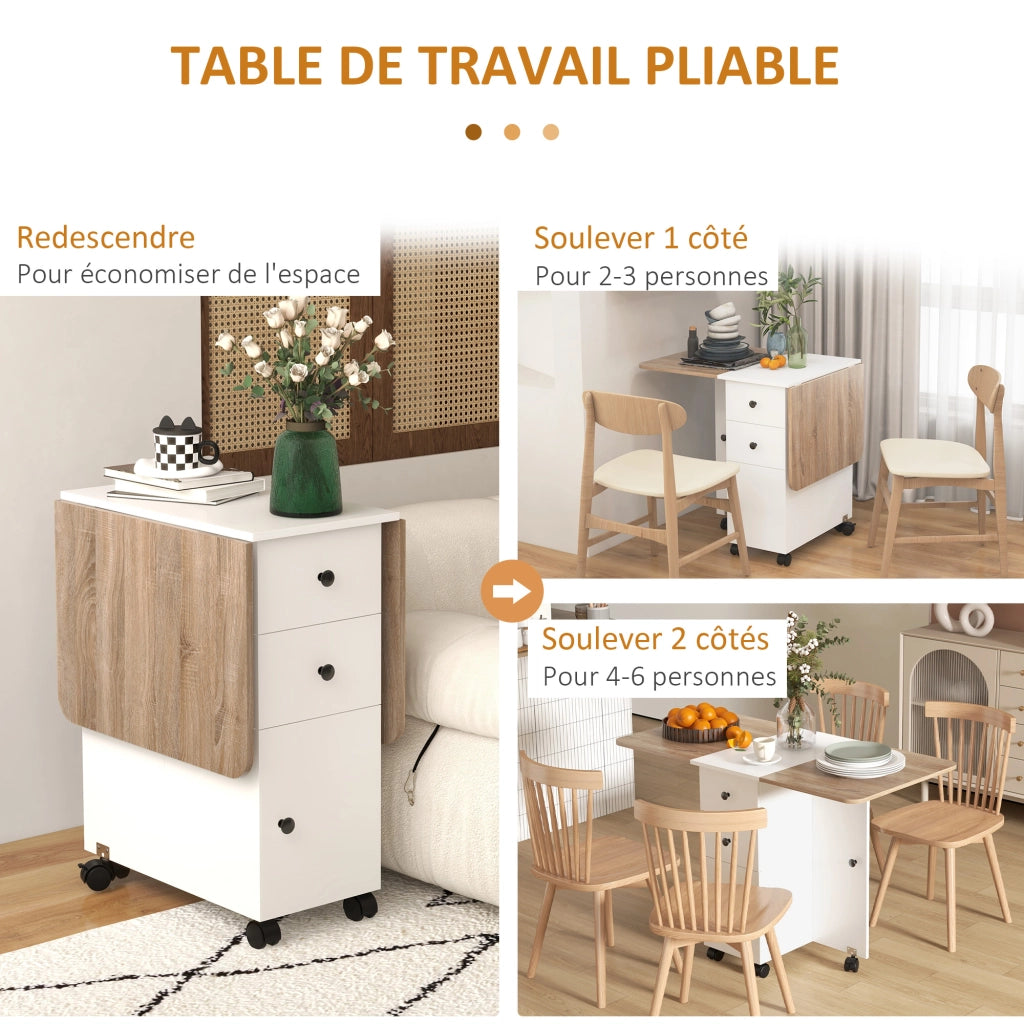 Tavolo da cucina pieghevole con 2 cassetti ¨C zephmum ¨C bianco e rovere 90x90x75