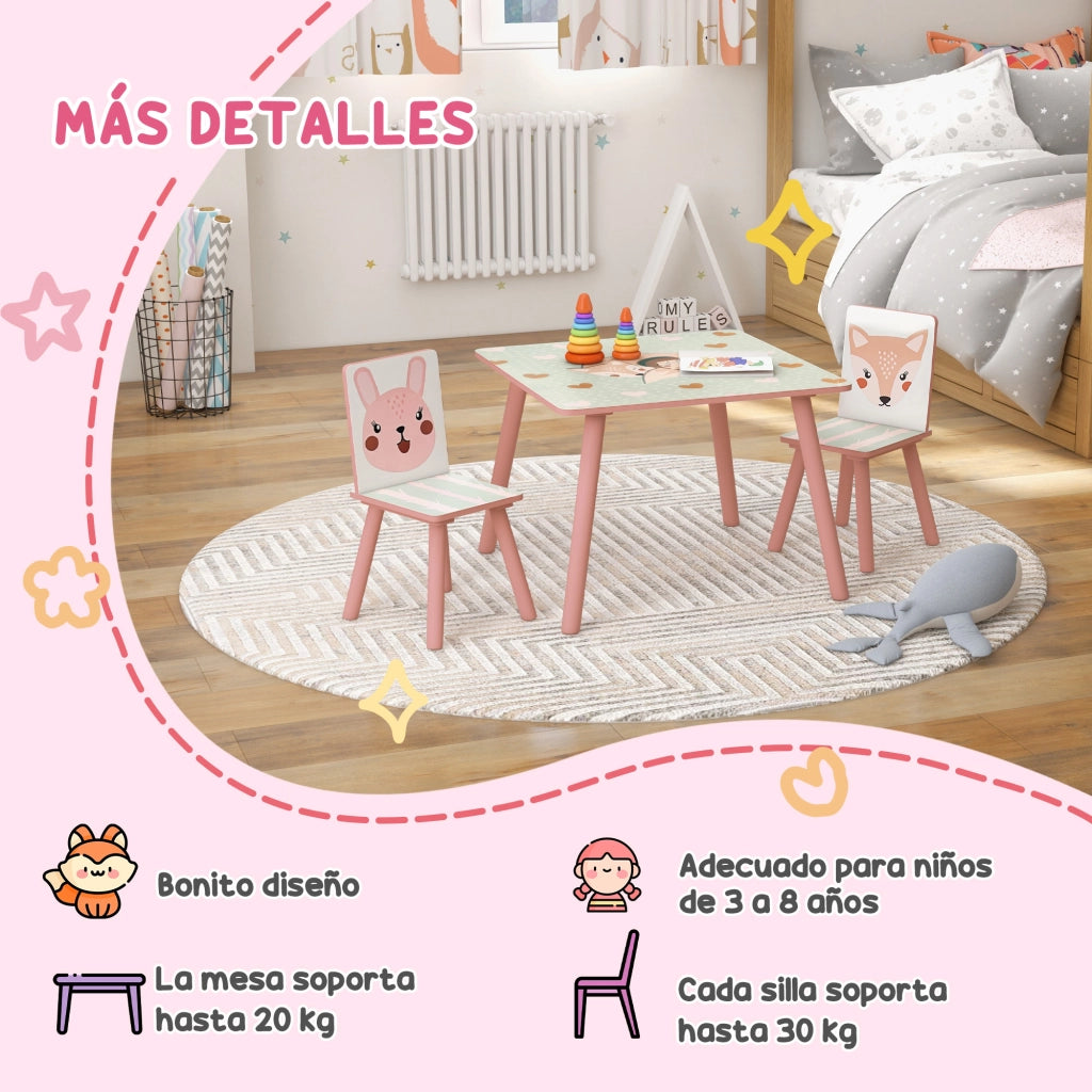 Set Tavolo e 2 Sedie Bambini ¨C Zephmum ¨C Rosa con Stampa Animali