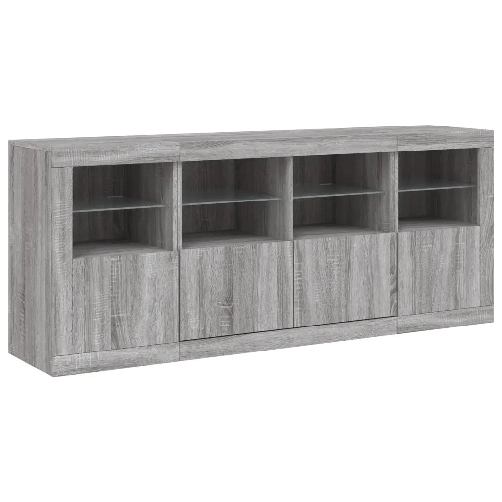 Credenza con Luci LED-Buffet-Armadio da cucina Grigio Sonoma 163x37x67 cm