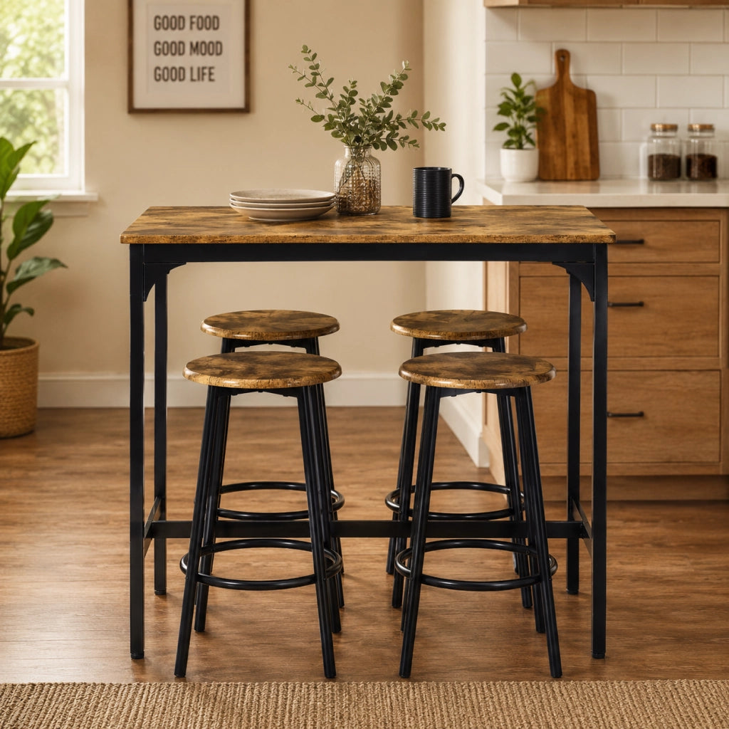 Set tavolo da bar 5 pezzi 110x50x89.5 cm salvaspazio in MDF marrone