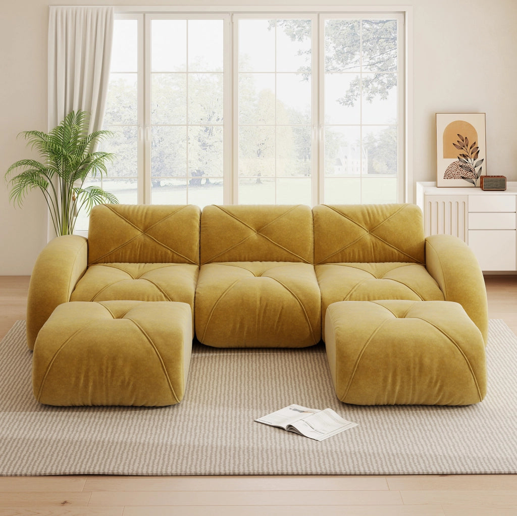 Divano modulare senza telaio in chenille giallo
