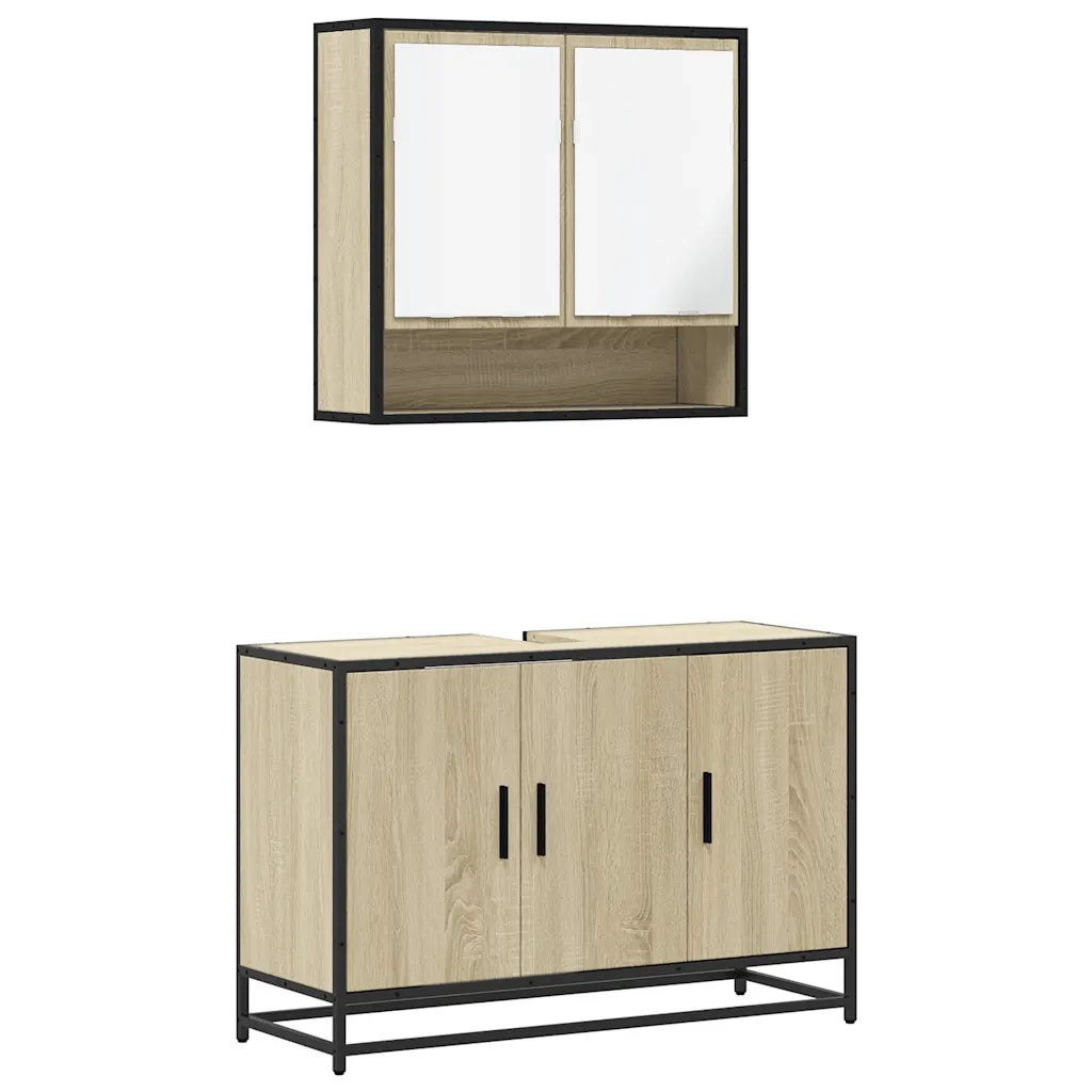 Set Mobili da Bagno 2 pz Rovere Sonoma in Legno Multistrato