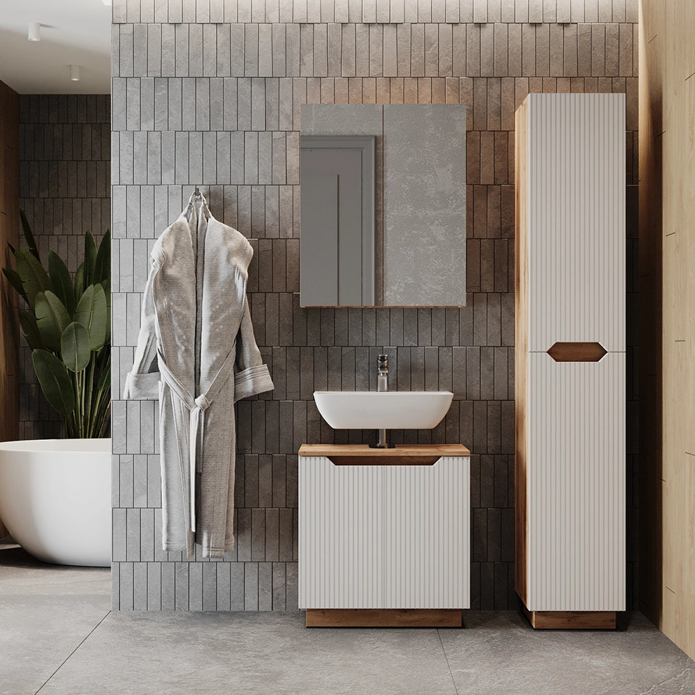 Vicco Set di mobili da bagno Rovere/bianco a strisce 3 parti