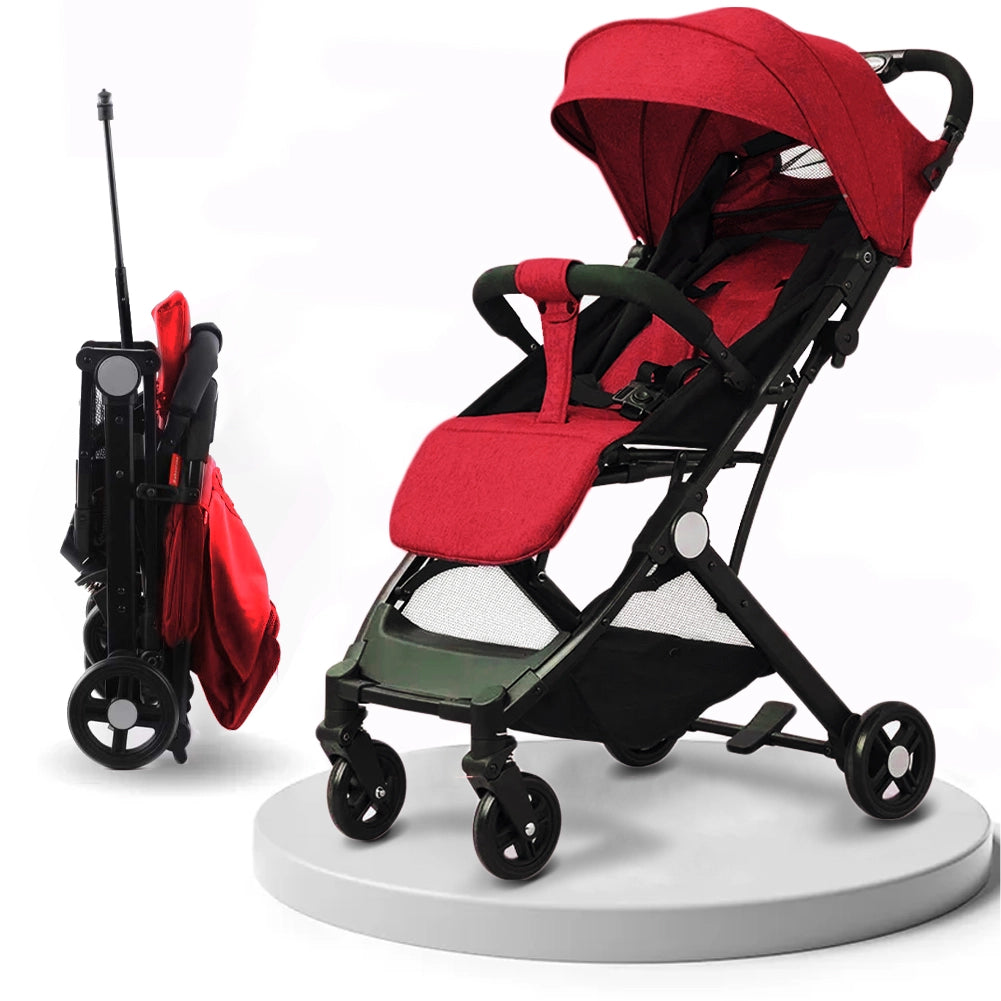 Passeggino Ultraleggero Chiusura Facilitata Salvaspazio Portata 15 kg Rosso
