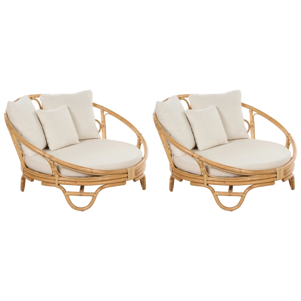 Set di 2 lettini da esterno in rattan beige naturale con cuscini resistenti stile boho tradizionale