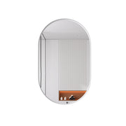 Mobile con specchio ovale con 2 ripiani regolabili - per bagno - in metallo - bianco