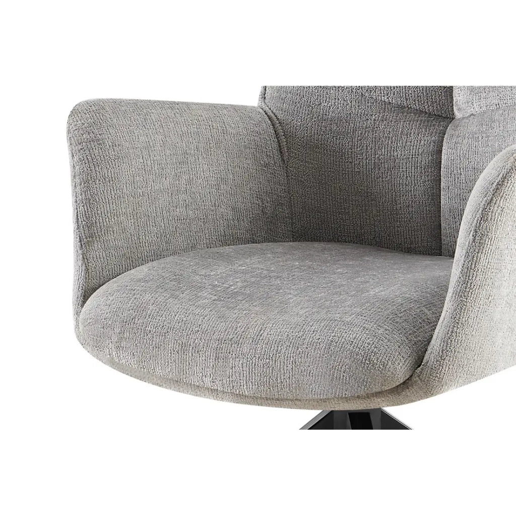Sedia da pranzo girevole TRINITY – Tessuto grigio – Con braccioli – Piedi in metallo nero – Stile design/industriale