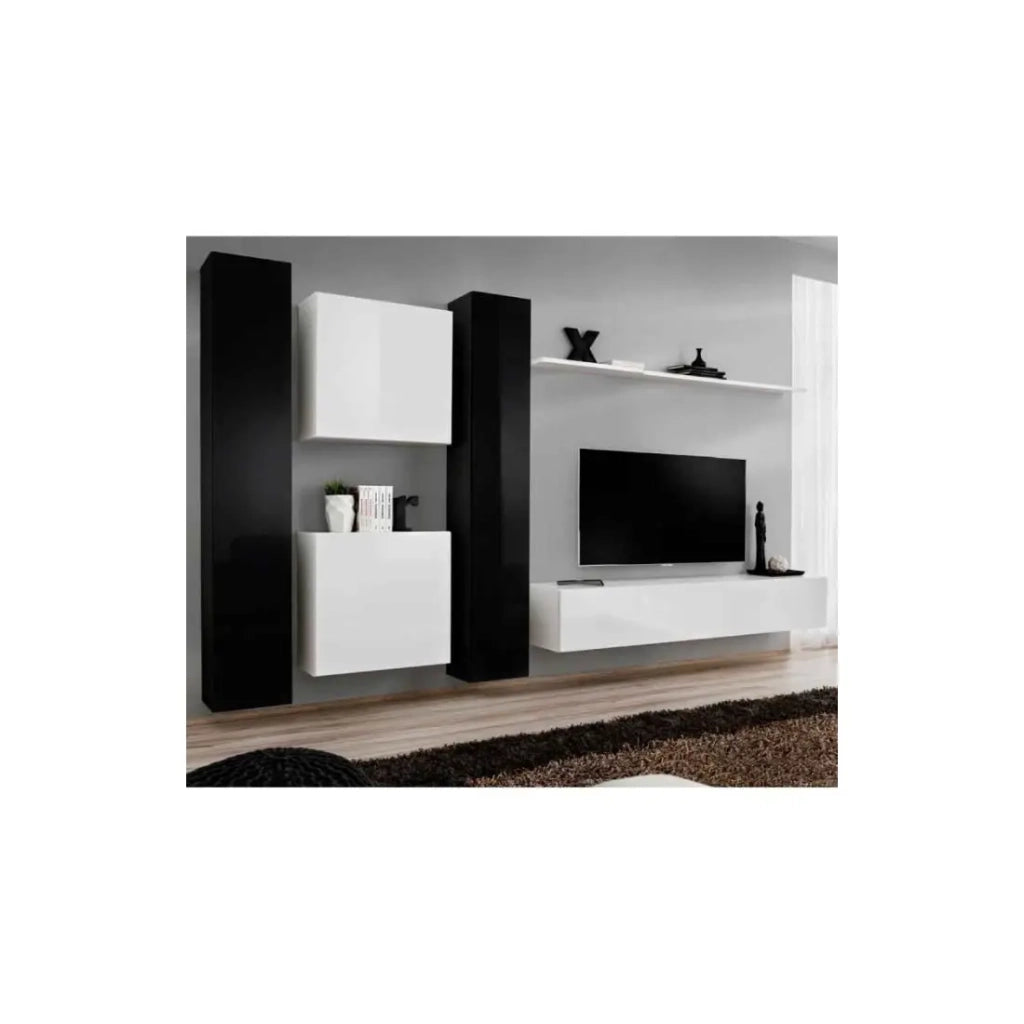 Set di mobili da salotto SWITCH VI design, colori bianco e nero lucido.