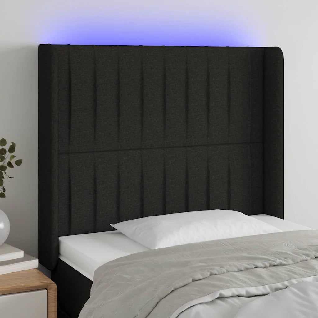 Testiera | Testata a LED Nera 103x16x118/128 cm in Tessuto