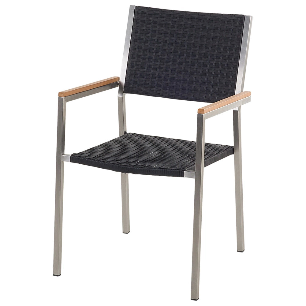 Set da pranzo da giardino Nero con piano in granito Nero sedie in rattan 6 posti 180 x 90 cm