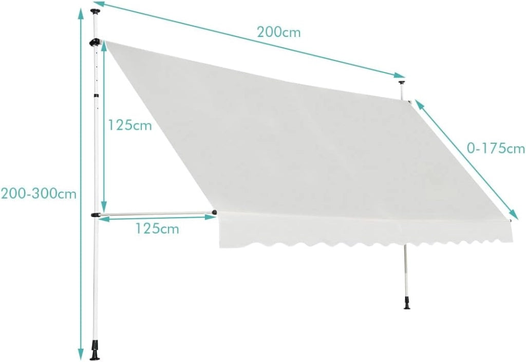 Tenda da Sole per Esterno, Tenda da Sole a Morsetto per Balcone con Struttura Telescopica e Tessuto Resistene ai Raggi Solari, Regolabile in Altezza e in Angolazione (200 cm, Beige)