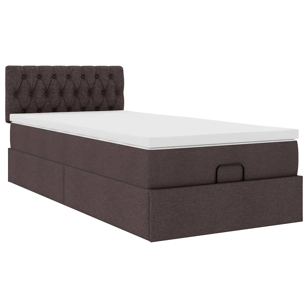Pouf Letto con Materasso Marrone Scuro 100x200 cm in Tessuto