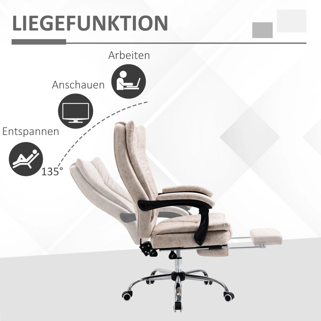Sedia da ufficio girevole reclinabile con schienale alto poggiapiedi e altezza regolabile in microfibra beige