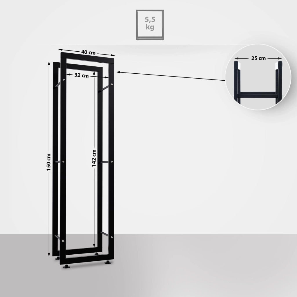 Esclusivo portalegna KERI V2 in metallo nero,25x40x150 cm