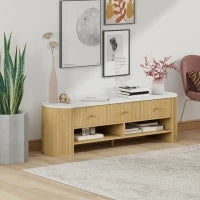 Mobile TV 140 cm, mobile per TV da 65 pollici effetto marmo 3 cassetti a scanalature effetto legno naturale