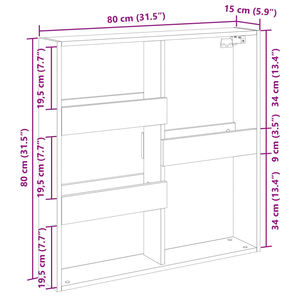 Mobile a Parete Legno Antico 80x15x80 cm in Legno Multistrato 854551