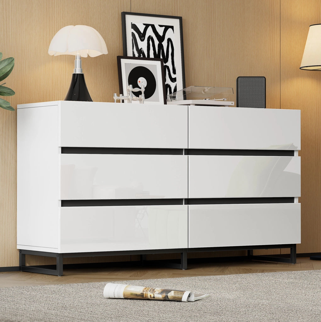 Credenza soggiorno 140 cm con 6 cassetti bianco e nero