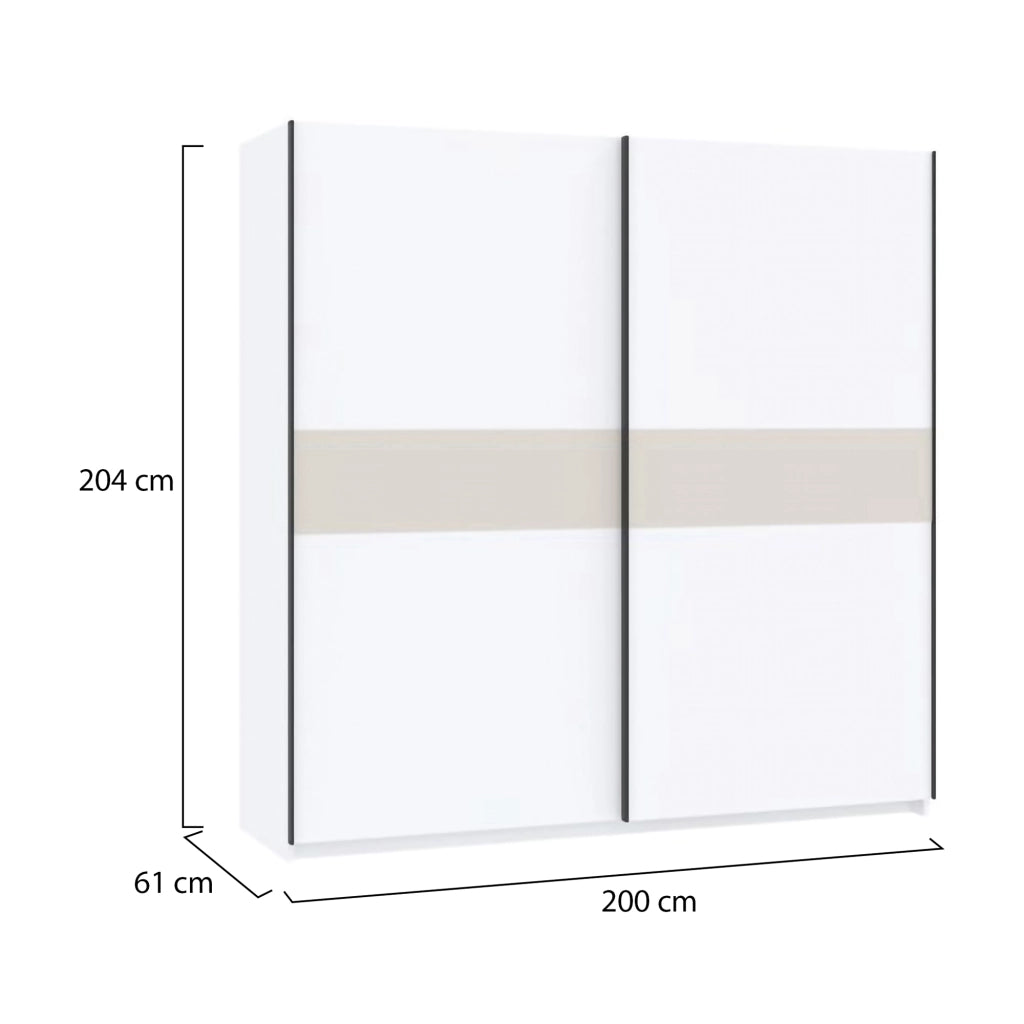 Armadio Camera da Letto Nalika, Guardaroba 2 Ante 2 Ripiani, 200x204h cm Bianco