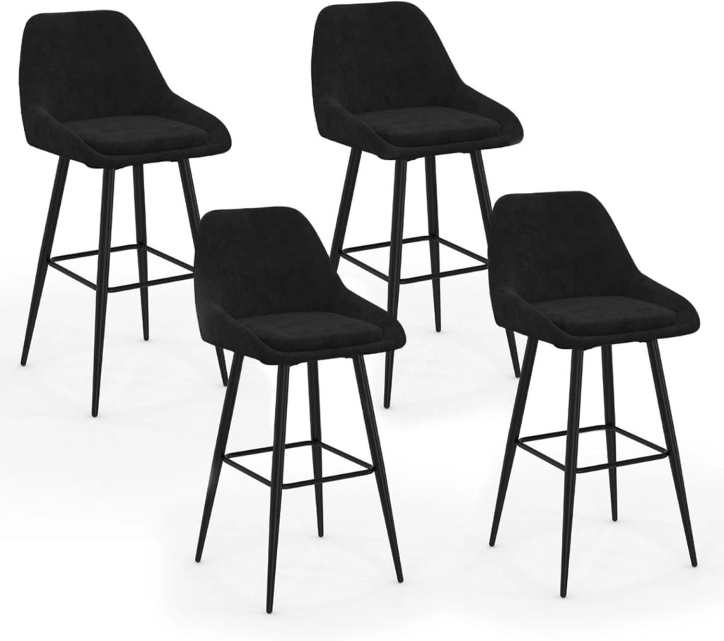 Set di 4 sgabelli da bar THALYA in velluto nero con mezzi braccioli