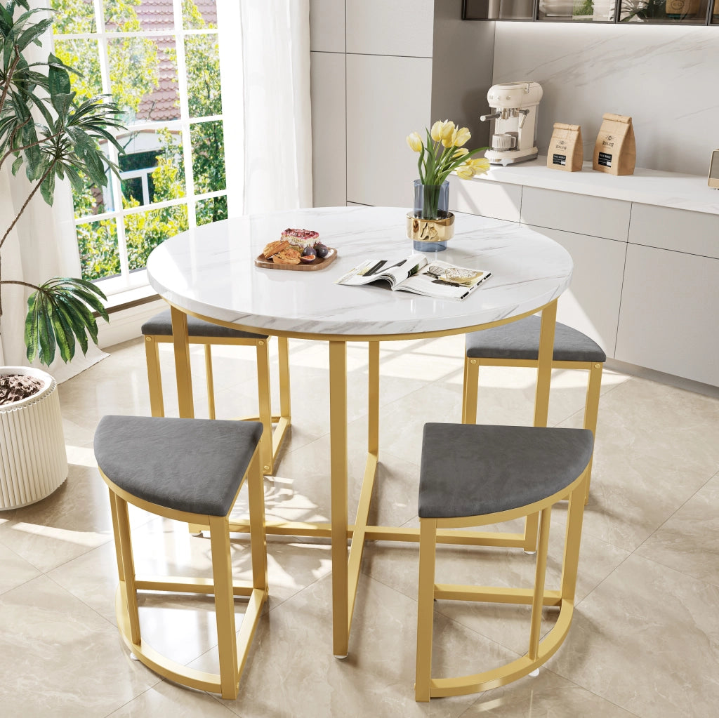 Set tavolo da pranzo rotondo 80 cm con 4 sedie bianco e grigio