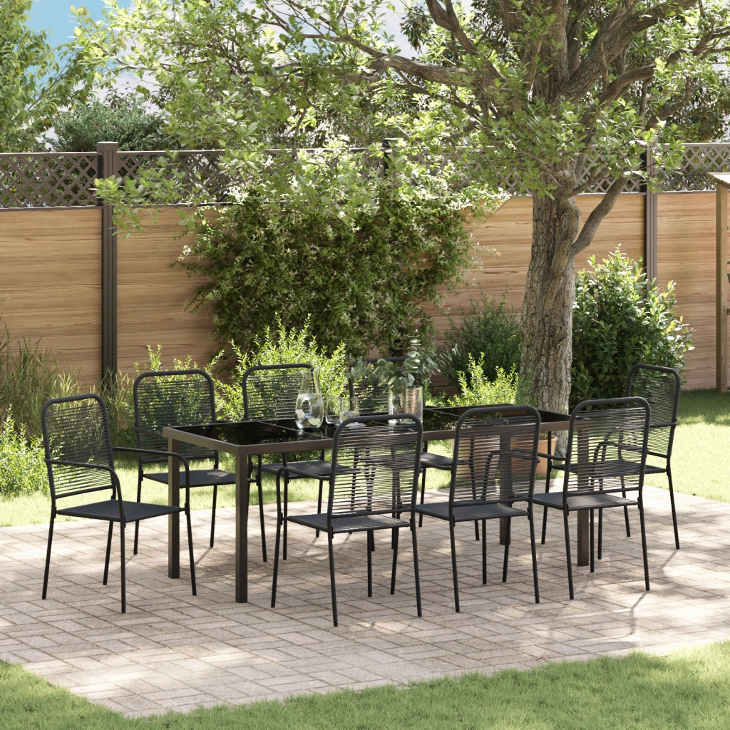 Set Pranzo Giardino 9 Pezzi Nero Cotone e Acciaio