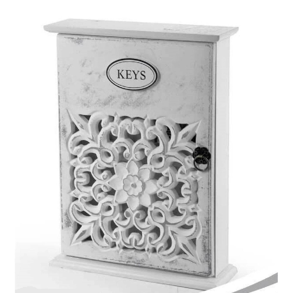 Trade Shop - Cassetta Porta Chiavi Box In Legno Da Parete 20 X 6 X 26 Cm Decoro Keys 784712 -