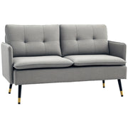 Divano 2 Posti in Tessuto con Cuscini Imbottiti e Gambe in Acciaio 139x68x80cm, Grigio
