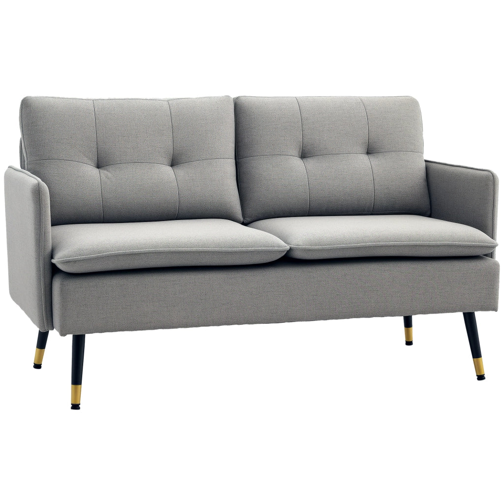 Divano 2 Posti in Tessuto con Cuscini Imbottiti e Gambe in Acciaio 139x68x80cm, Grigio