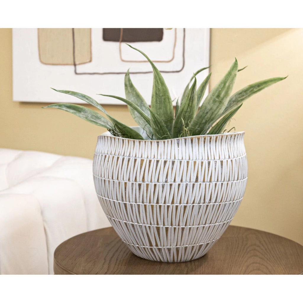 Vaso Decorativo VKH669, Bianco, Poliresina, 30,5x30,5x24,5 cm