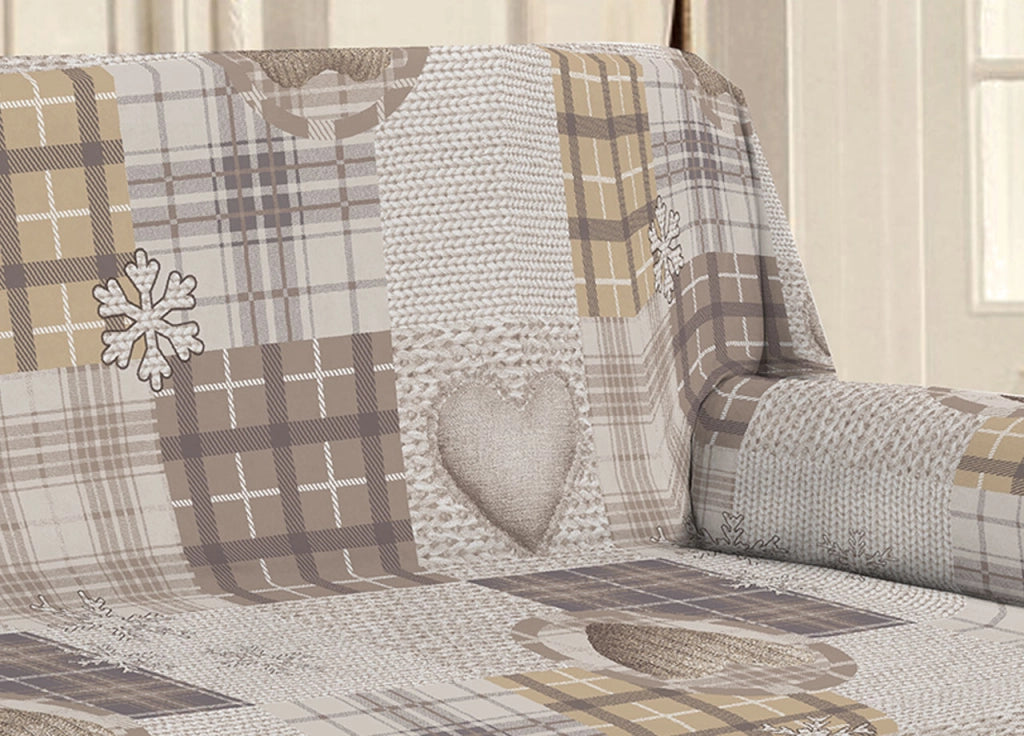 Telo Arredo Linea Pensieri Delicati In 100% Cotone Disegno Love Mountain - Matrimoniale - Beige