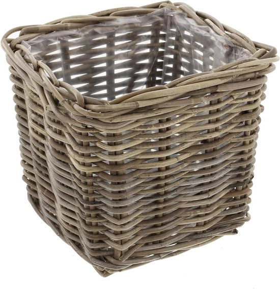 Cesto intrecciato per piante - Cesto di rattan per piante - Grande contenitore di rattan per piante - Dimensioni: circa 27 x 27 x 25 cm.