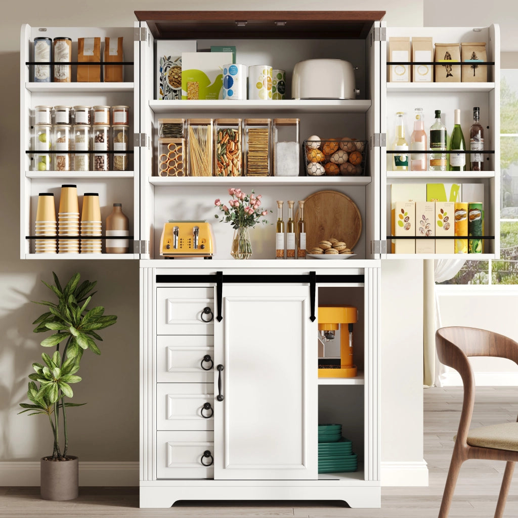 Credenza alta 80x39.8x180 cm con protezione antiribaltamento; soft-close; MDF bianco