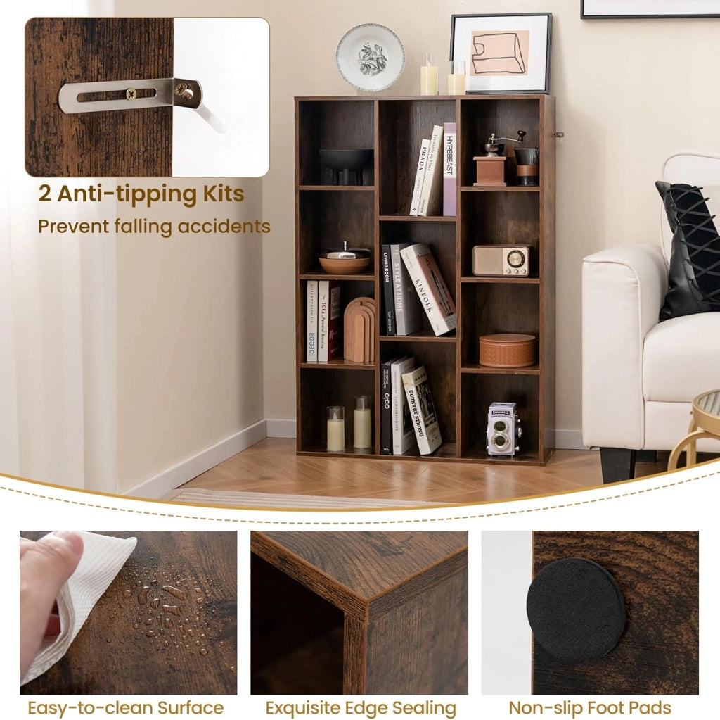 Libreria Aperta con 11 Scomparti, Libreria a Cubi, Arredamento Casa, Scaffale da Ufficio, 74 x 24 x 106 cm (Marrone)